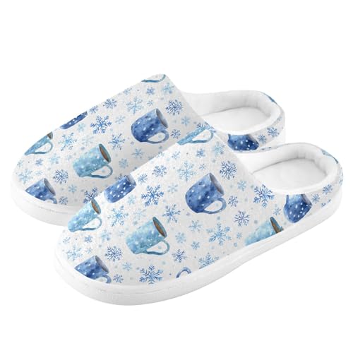 Fuzzy Memory Foam Slippers for Women/Men Snowflakes Coffee Cup Pattern Fluffy Winter House Shoes Indoor and Outdoor4