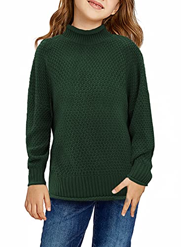 Dokotoo Girls Winter Warm Cute Turtleneck Long Sleeve Sweaters Comfy Chunky Knit Solid Color Pullover Kids Sweater Tops 2021 Fashion Green 8-9 Years #TOP20