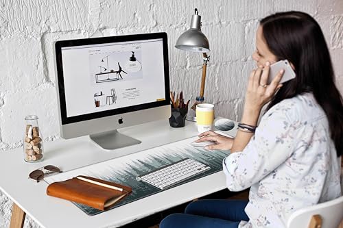 Image of 36x12 Mousepad Misty Forest Desk Mat Gaming XXL Desk Pad Large Mouse Pad Long Mouse Mat Extended Computer Mat for Wireless Mouse Non Slip Work Women