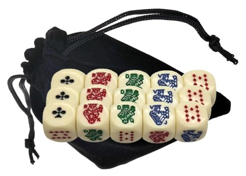 Poker Dice Set Ace K Q J 10 9 – 16mm High-Contrast Multi-Color Card Symbols – 2026 Series - Sunlit Ivory Rounded Corners Clubs Ace (3 Sets - Triple Pack)