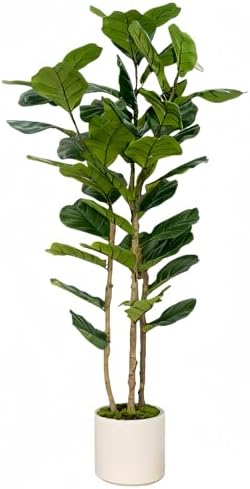 Artificial Fiddle Leaf Fig Tree 6FT with White Tall Planter-Large...