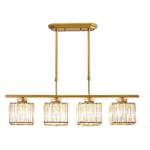 Lámpara colgante de cristal, lámpara de techo moderna de 4 luces para sala de estar, dormitorio, comedor, lámpara colgante rústica LED E27 con diseño rectangular