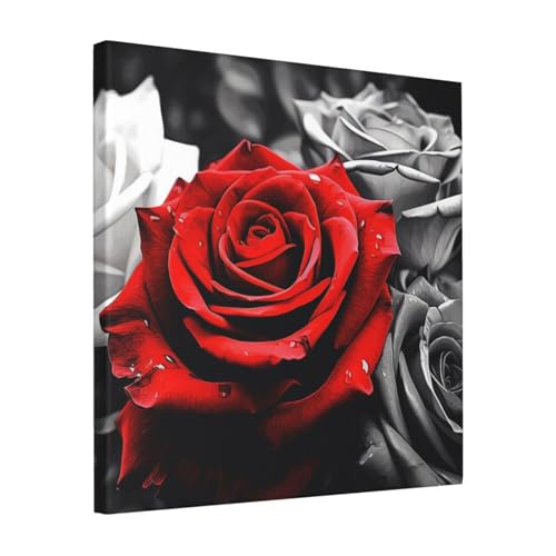 Toile murale moderne roses noires blanches et rouges pour chambre romantique