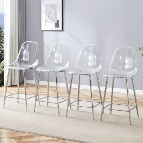 Sweiko Lot de 4 Chaises de Bar Transparentes avec Pieds Métalliques, pour Îlot, Salle à Manger