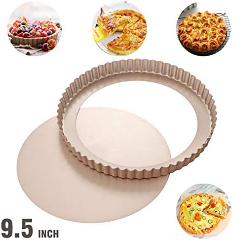 9.5-inch Round Quiche Pan Set, Ottsuls Non-Stick Carbon Steel Tart Pan with Removable Loose Bottom, FDA Approved for Oven Baking