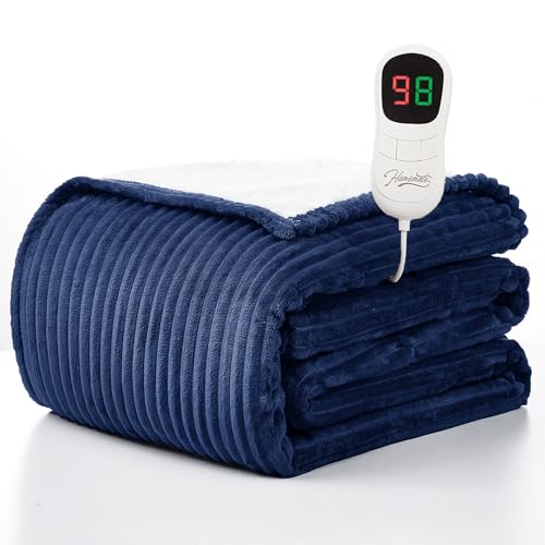 Image of Homemate Heated Blanket Electric Throw - 50 inchx60 inch Heating Blanket Throw 1 /2 /4 /6 /8 Hours Auto-Off 10 Heat Levels Over-Heat Protection Soft Flannel Sherpa ETL Certification