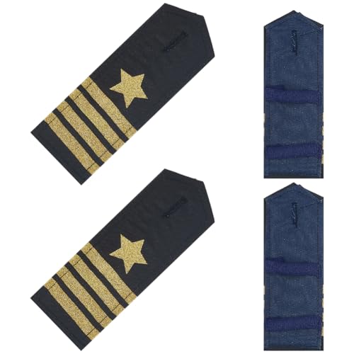 CREATCABIN 2 par de Charreteras de Capitán Charreteras de Uniforme de Piloto Profesional con Estrella Dorada Cuatro Barras Insignia de Seguridad Pública Insignia de Marinero Deslizadores para 14 x 5cm