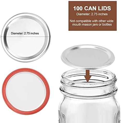 Tbkoly 100 Pcs Regular Mouth 70MM Mason Jar Canning Lids, Reusable Leak Proof Split-Type Silver Lids with Silicone Seals Rings