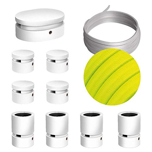 Sistema Filé Symmetric Kit - con cavo di 5 m per catenaria e 9 componenti in legno verniciato bianco per interni - CF10
