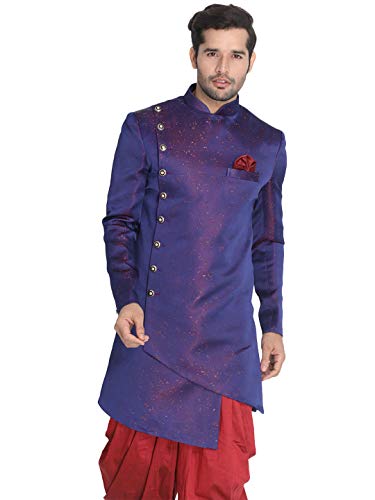 Image of VASTRAMAY Men's Black Silk Blend Sherwani Only Top