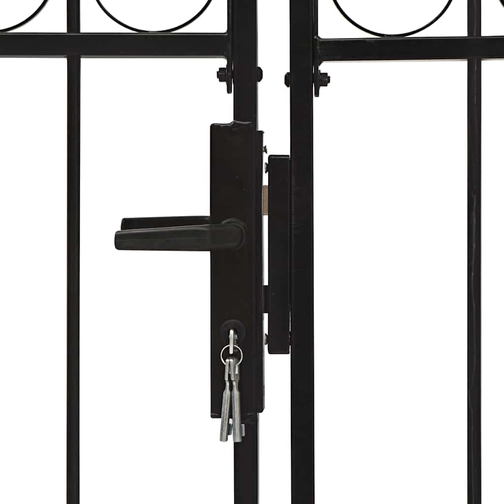 vidaXL Fence Gate Double Door with Arched Top Outdoor Garden Patio Yard Lockable Durable Stable Entryway Fencing Barrier Door Steel 400x150cm Black