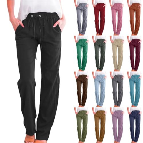 LRMQS Linen Pants Women Beach Vacation Elastic Waist Drawstring Cotton Trousers Pant Gauze Loose 2025 Casual Summer Clothes