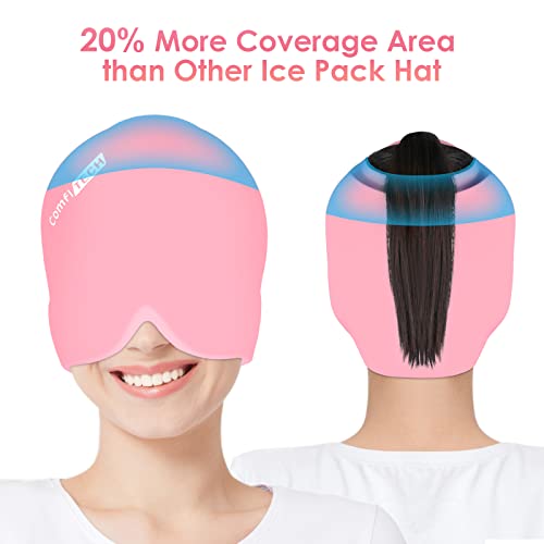 Image of ComfiTECH Head Ice Pack Wrap Cold Cap Cooling Gel Hat, Medium, Pink | Remains Pliable Frozen, Cold Compress for Head, Sinus Tension, Stress and Puffy Eyes