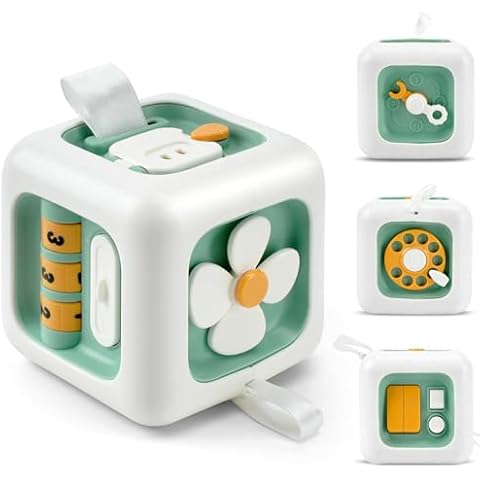 VoMii Montessori Toys for 1 Year Old, Activity Busy Cube Sensory Toys for Toddlers,1 Year Old Toy Travel Toys Educational Learning Toys Birthday Gift for 12-18 Months Baby Kids - Mint Green Cover