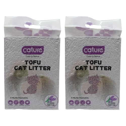Image of Cature Care by Nature Tofu Cat Litter Natural Flushable Clumping Litter Plant Based Biodegradable Ultra Odour Control 99% Dust Free Low Tracking Cat Litter (Lavender, 6L, Pack2)