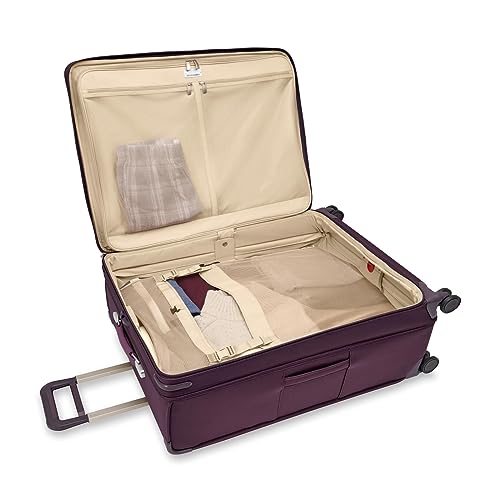 Image of Briggs & Riley 31 inch Extra Large Expandable Spinner - Checked Luggage for Travel, Suitcases with Wheels, Softside Rolling Bag for Men & Women, Self-Repairing Zipper - Baseline Collection, Plum
