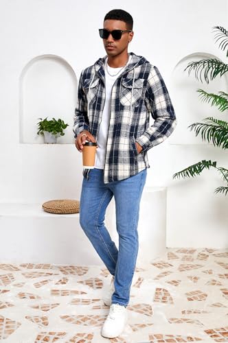 Men's Full Zip Sherpa Lined Flannel Jacket Fleece Hooded Plaid Jacket with Hood for Men3