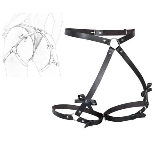 PYRUVAE Punk Chaîne de Corps en Cuir pour Harnais Femmes,Taille Harnais Ceinture Noir Gothique Chaîne de Jambe Réglable Ceinture Cuisse Jarretelles,Plage...