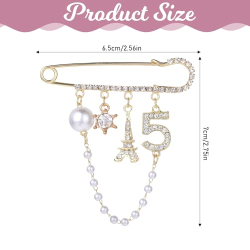 Image of Number 5 Lapel Brooches and Pins, Designer Brooches for Women Vintage Gold Pins and Brooch Imitating Pearl Rhinestone Brooch Pin Fashion Lapel Pin for Wedding Banquet Jewelry Gift
