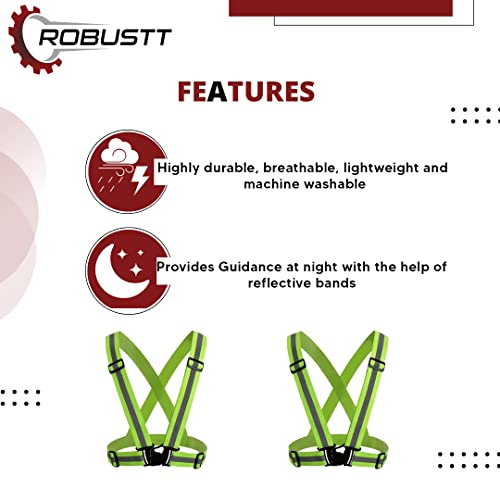 Image of Robustt High Visibility Protective Safety Reflective Vest Belt Jacket, Night Cycling Reflector Strips Cross Belt Stripes Adjustable Vest Safety Jacket