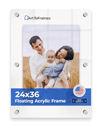 ArtToFrames Floating Acrylic Frame for Pictures Up To 24x36 inches (Full Frame is 28x40) with Muted Chrome Standoff Wall Mount Hardware, Acrylic-109-24x36-80