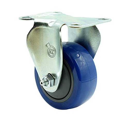Polyurethane Top Plate Rigid Caster with 3 Inch Blue Wheel - 300 lbs. Capacity Per Caster - Service Caster Brand