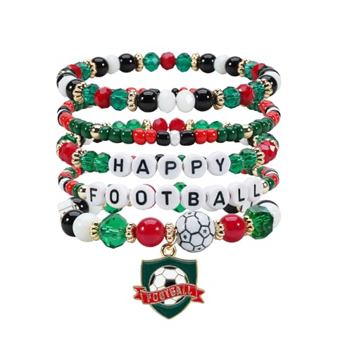 Image of Football Baseball Soccer Beaded Bracelets for Women Stackable Game Day Sports Theme Bracelet