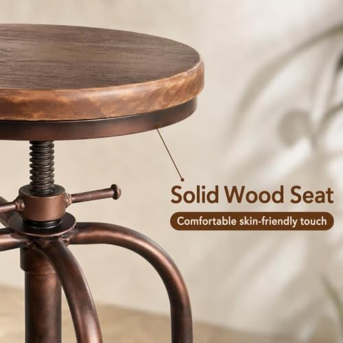 BOKKOLIK Set of 2 Industrial Bar Stool-Retro 26-32.3inch Swivel Stools-Extra Tall Kitchen Chair-Bar Counter Height Adjustable-Fully Welded (Copper 2PCS) by BOKKOLIK - Used condition - Image 2