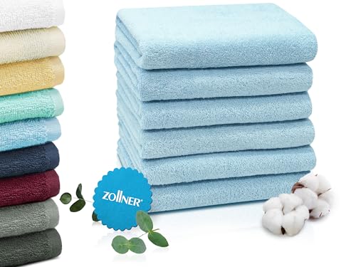 ZOLLNER 6er Set Handtücher in 50x100 cm - saugstarke und weiche Badetücher in hellblau - mit praktischem Aufhänger - waschbar bis 60°C - Baumwolle - Hotelqualität