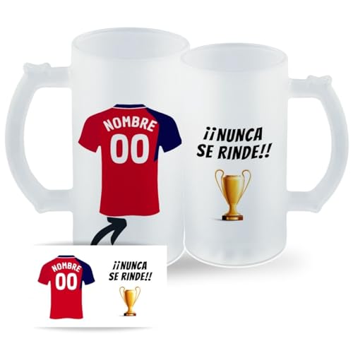 DEREGALOOS Jarra Personalizada con nombre de Fútbol Osasuna. Jarra de cerveza personalizada. Regalo Original para Aficionados del Futbol. Regalos Mundial Futbolistas. (Osasuna)