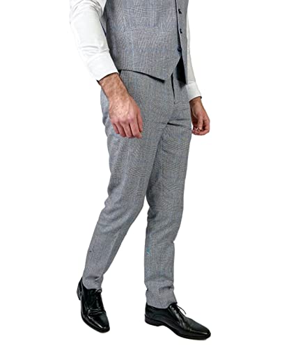 Mens Check Slim Fit Suit Formal Wedding Business 3 Piece Gray Set