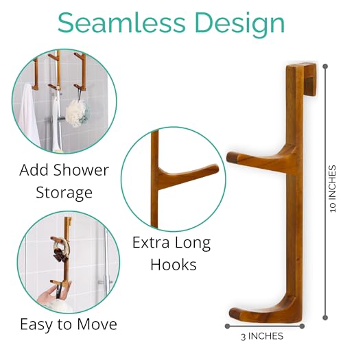 TERRA HOME Towel Hooks for Shower Glass Door - Natural Wood, Heavy Duty, Moisture Proof, Large Hooks - Shower Door Towel Hook - No Drill Bathroom Organizer by TERRA HOME - Image 3