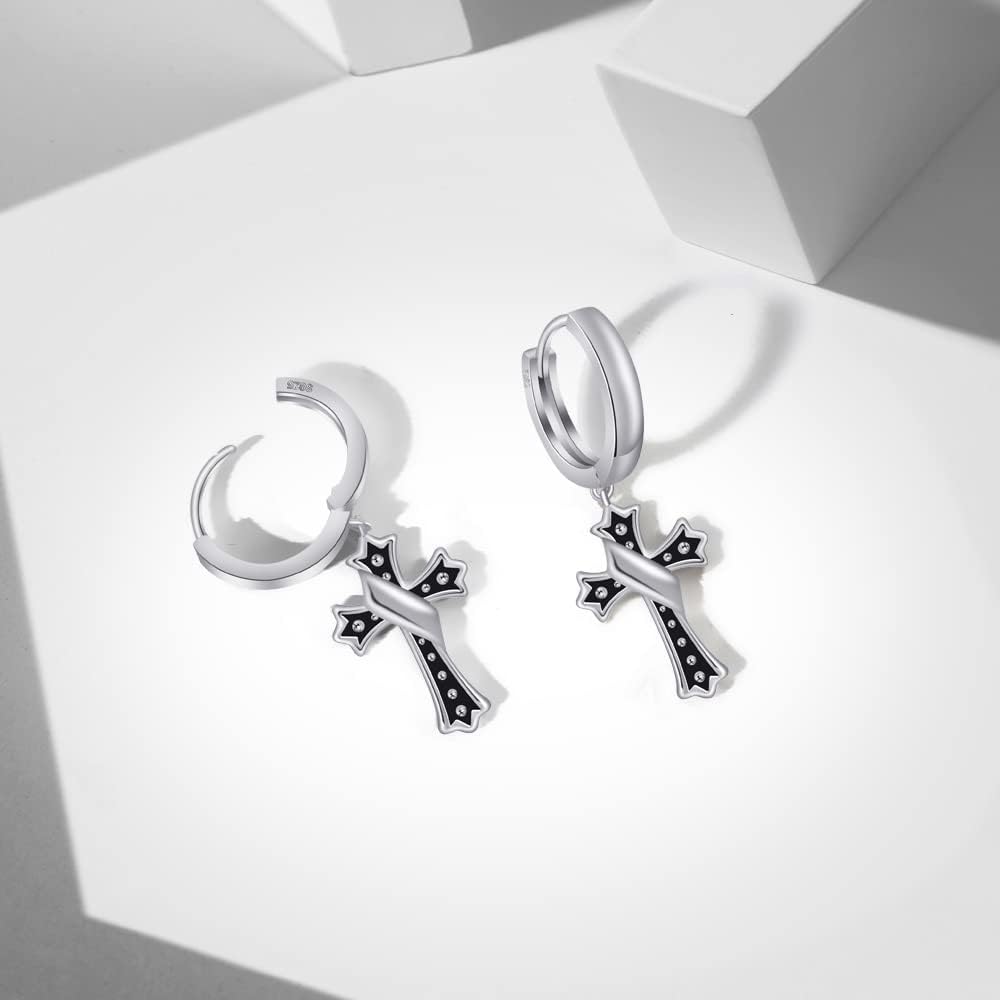 Cross Dangle Earrings for Men 925 Sterling Silver Cross Hoop Earrings for Women Dainty Religious Jewelry - Image 5