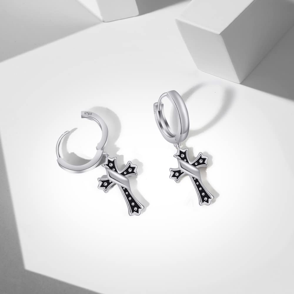 Orecchini Cerchio da Uomo con Neri Con Pendente a Croce Unisex Orecchini Pendenti per Regalo di Compleanno Delicati Gioielli