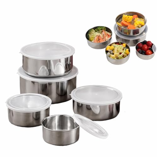 Set de 5 tazones de acero inoxidable con tapa miniatura 1