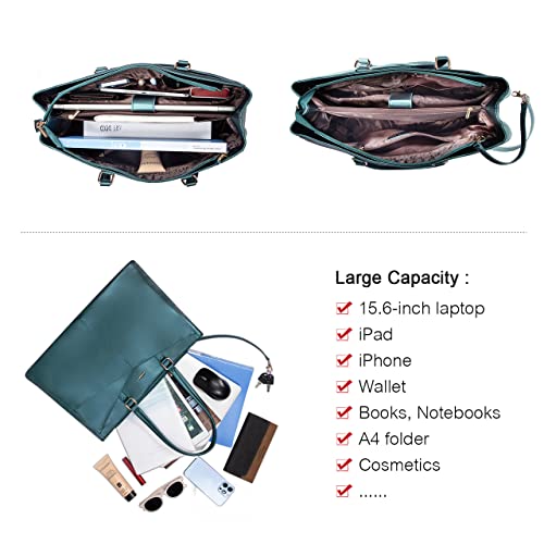 Image of Laptop Tote Bag for Women 15.6 Inch Waterproof Leather Computer Laptop Bag Women Business Office Work Bag Briefcase Large Travel Handbag Shoulder Bag