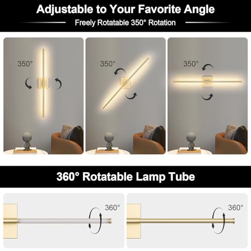 Image of Battery Operated Wall Sconce, 3000K-6000K Dimmable Gold Wall Lights with Remote Control, Timable LED Wireless Wall Sconces, 350 Ratate for Bathroom, Living Room, Hallway 29.1 Inch 1 Pack