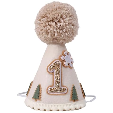 YOUAME Winter Boho Snowflake 1st Birthday Hat - First Birthday Party Decorations For Boys And Girls,One Snowflake Felt Cone Hat Outfit,Winter Wonderland Party Decor,Bohemian Baby 1st Birthday Crown Cover