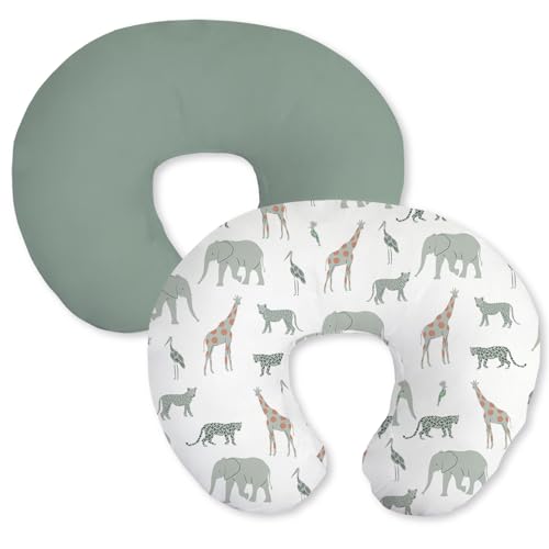 Image of Little Grape Land Nursing Pillow Covers 2 Pack, Soft & Breathable Removable Breastfeeding Pillows Covers for Feeding Pillows, Nursing Pillow Slipcover for Baby Girls Boys, (Safari & Green)