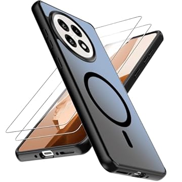 Natbok Capa magnética para OnePlus 13R com 2 protetores de tela de vidro temperado, [compatível com MagSafe] Capa protetora fina à prova de choque para OnePlus 13R, preta