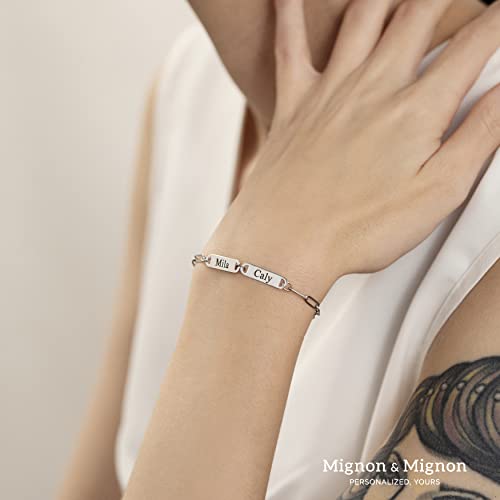 MignonandMignon Multiple Name Charm Bracelet for Friendship Mother\'s Day Gift Couples Names Custom Engraved Personalized -P-1BR-W