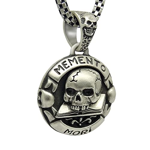 Skull Over Book Sterling Silver 925 Men's Woman's Pendant Masonic Memento Mori Biker Handcrafted, With Or Without Chain Necklace #TOP30