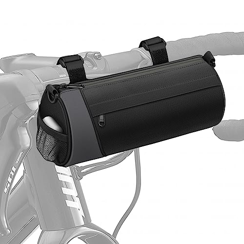 FINPAC Fahrrad Lenkertasche, Multifunktionale Fahrradtasche Lenker Aufbewahrungstasche mit Reflexstreifen, Pendlertasche mit abnehmbarem Schultergurt für MTB, Gravelbike, Rennrad, Schwarz