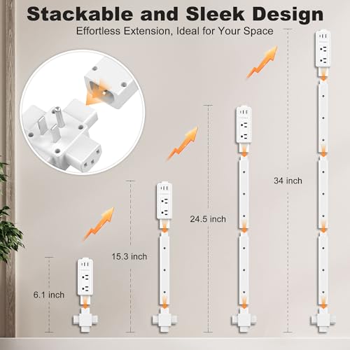 Electrical Outlet Extender Stick 2 Pack- Features USB-A, USB-C and 2 AC Outlets, Extends 6"-34" Extendable Outlet Extender with 4-Way Plug, Access Hard-to-Reach Outlets Behind Couches, Nightstands — view 3