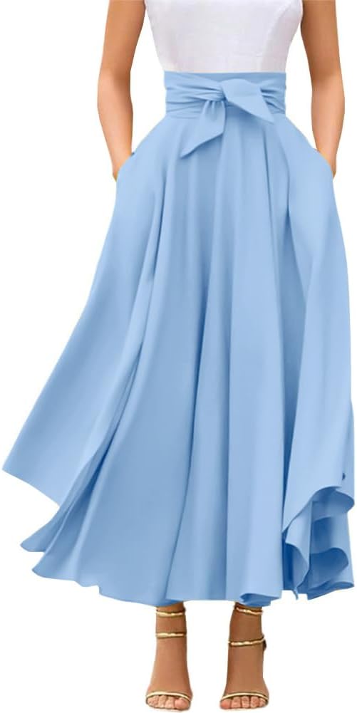 chouyatou Women's Elegant High Waisted Side Slit Irregular Bohemian Maxi Skirt with Pockets