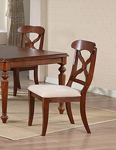 Sunset Trading Cross Back Upholstered Side Brown Solid Wood | Set Of 2 Dining Chair, Distressed Chestnut Finish #TOP1