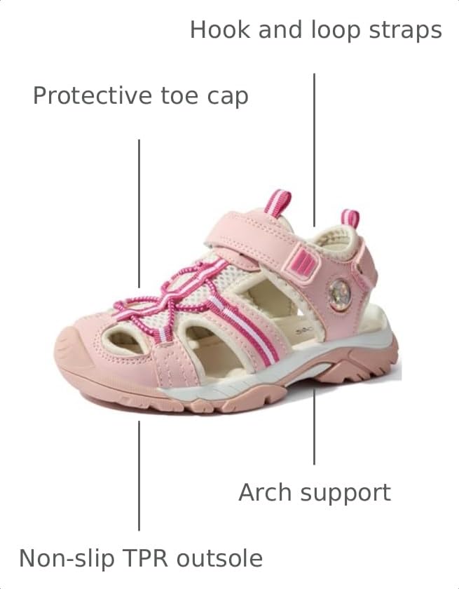 Image of TZJS Girls Boys Sandals Kids Closed Toe Outdoor Hiking Sandal Lightweight Athletic Adjustable Straps Summer Shoes for Toddler /Little Kid