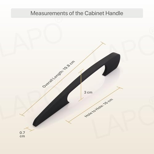 Image of LAPO 8 Inch Cabinet Handles for Modular Kitchen, Used for Drawer and Cupboard, Smooth Grip Style, Wear Resistant Coating, Hole to Hole Size 16 cm, Easy Fixing (Black, Pack of 2)
