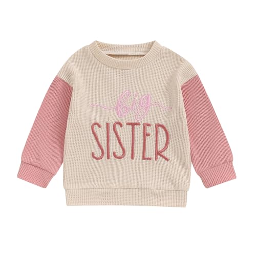 Image of JLKGICF Baby Toddler Girl Boy Sweatshirt/Romper Long Sleeve Color Block Sister Brother Waffle Sibling Matching Outfit Fall