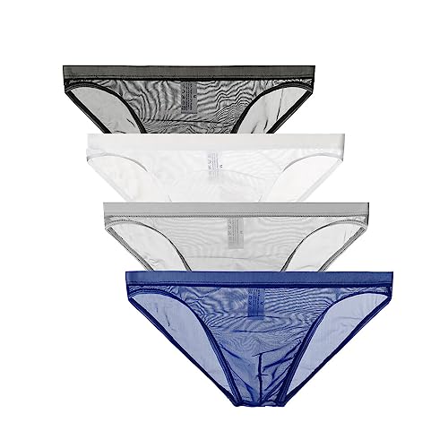 Men's Mesh Transparent Bulge Pouch Bikini Briefs Underwear Breathable Super Thin Briefs